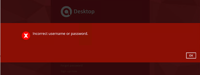 incorrect password logging in